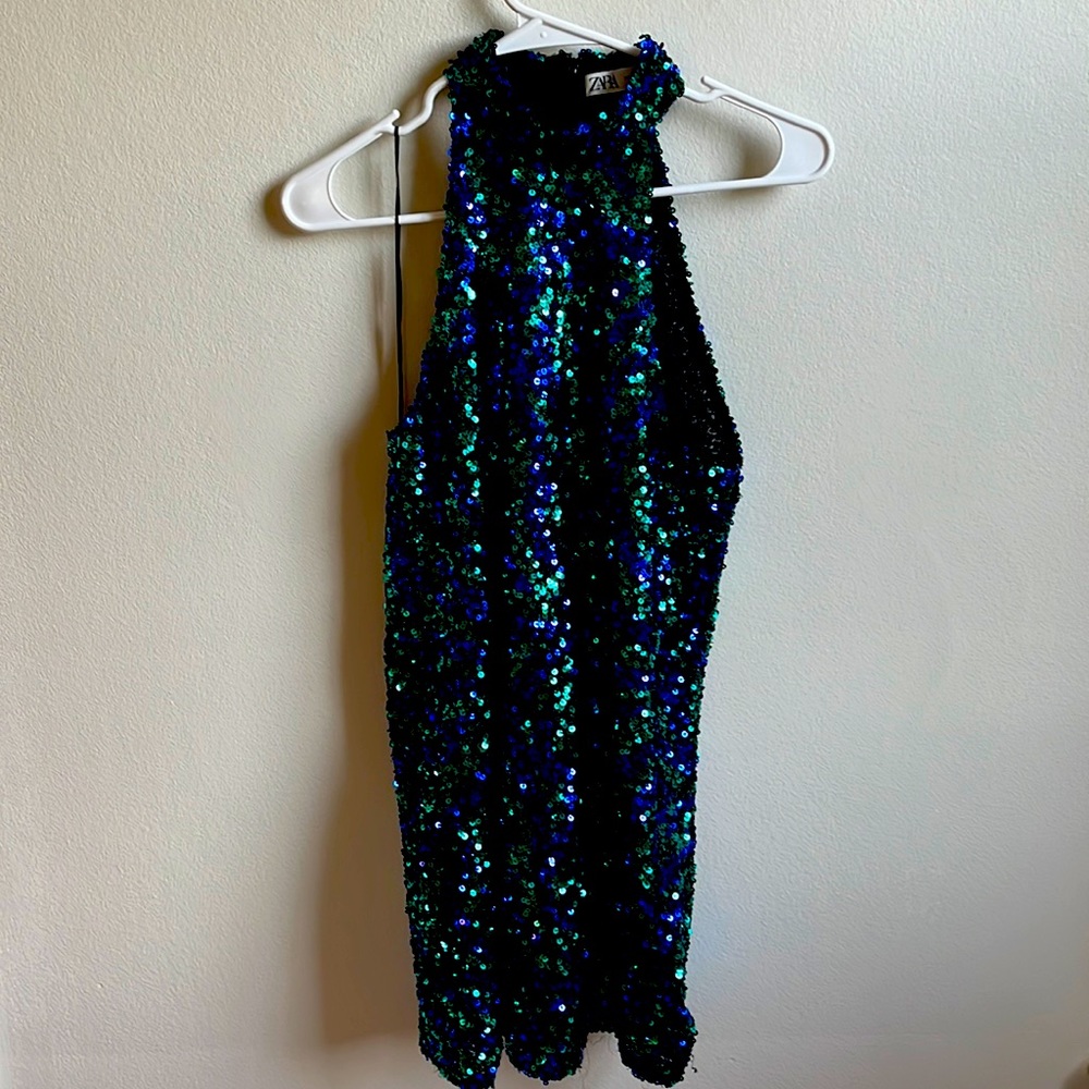 Zara blue & green sparkly dress size XS